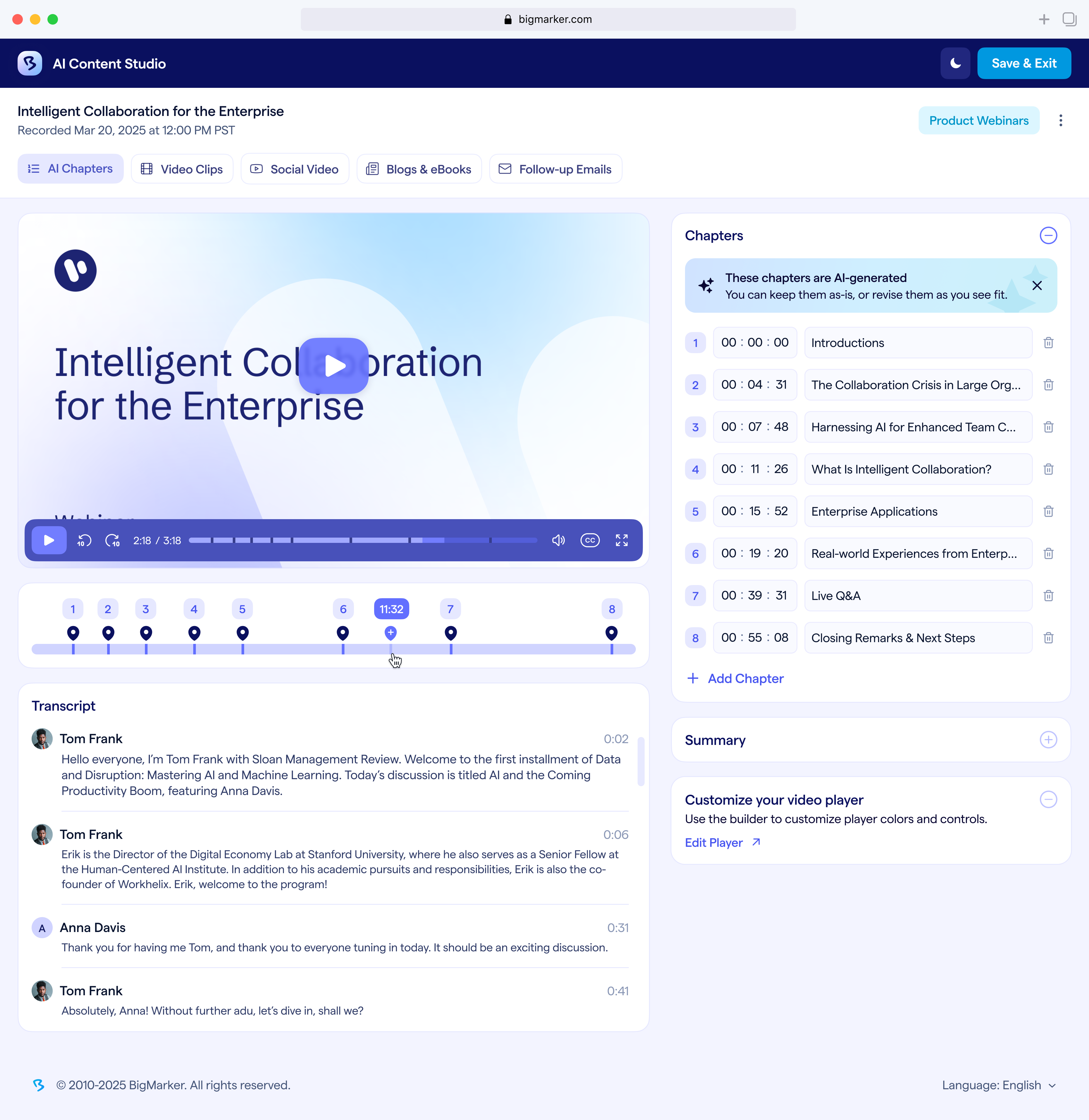 AI Content Studio - Hover on timeline feature